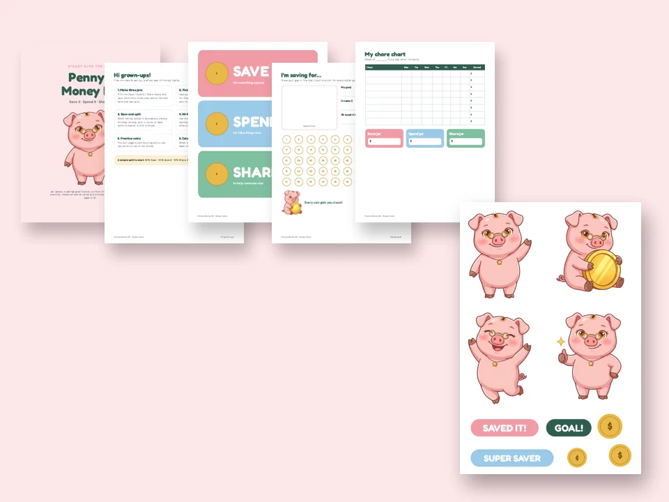 Penny's Money Kit printables and sticker sheet