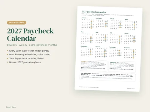 2027 Paycheck Calendar (printable)